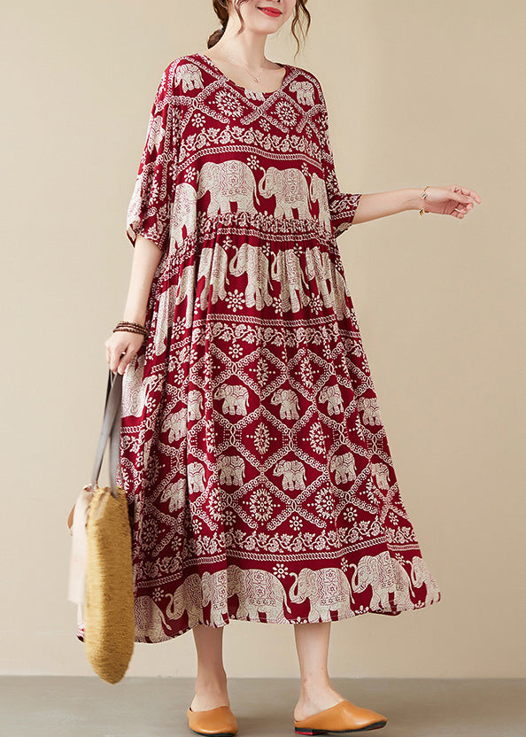 Red Wrinkled Pockets Long Dresses Summer Vb1011