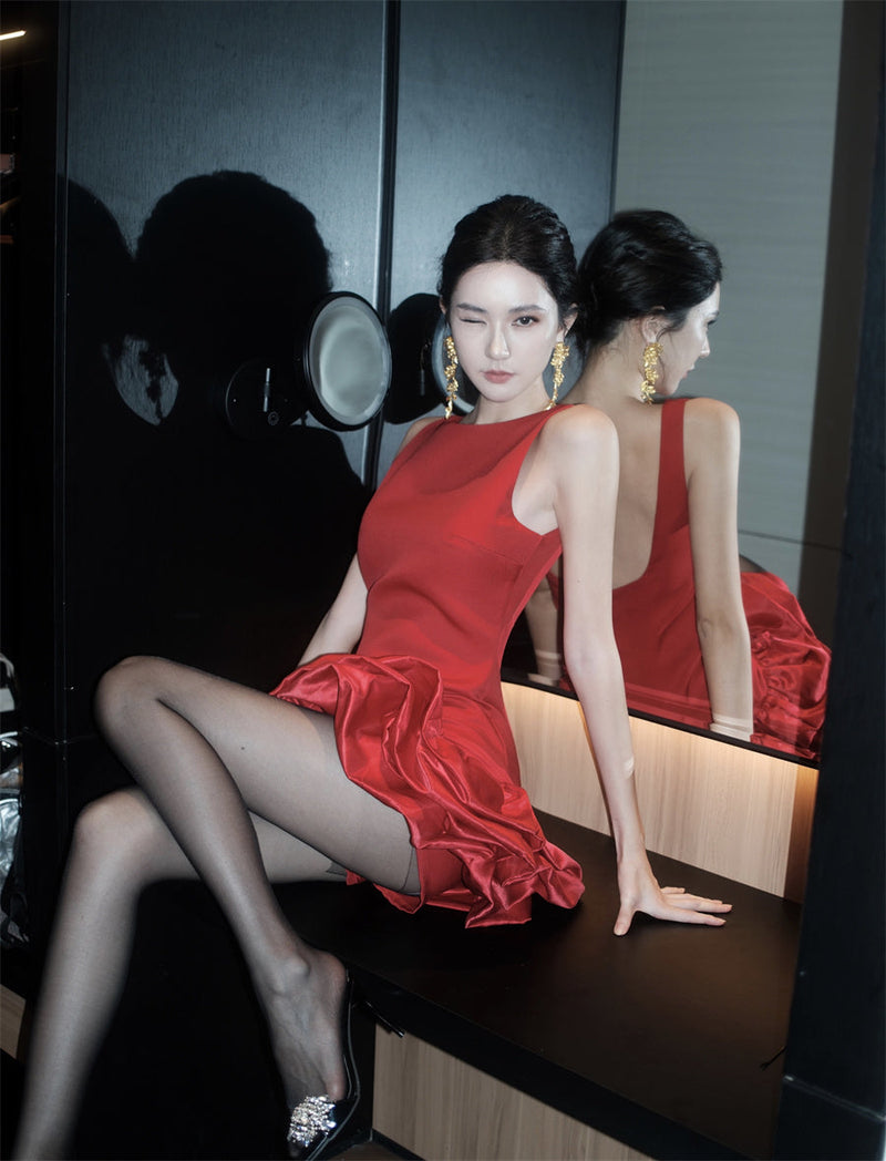 Red Petal Mini Dress Petite-friendly Birthday Party Outfit