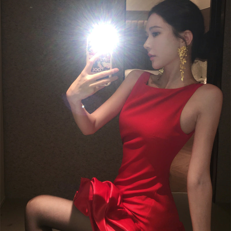 Red Petal Mini Dress Petite-friendly Birthday Party Outfit