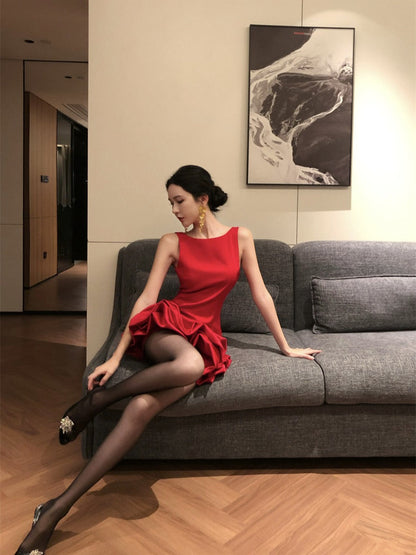 Red Petal Mini Dress Petite-friendly Birthday Party Outfit
