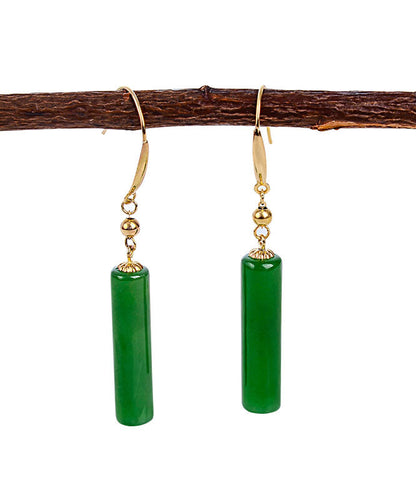 Regular Green 18k Gold Inlaid Jade Drop Earrings
