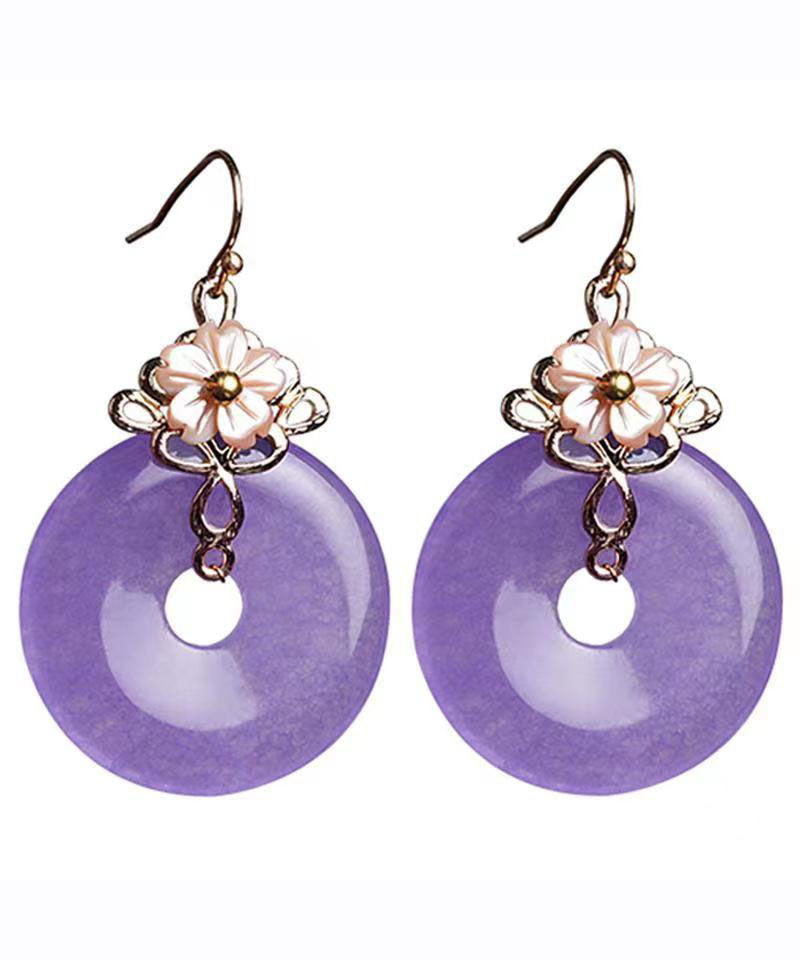 Regular Purple 24k Gold Shell Flower Chalcedony Drop Earrings
