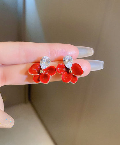 Regular Red Copper Zircon Drip Oil Stud Earrings
