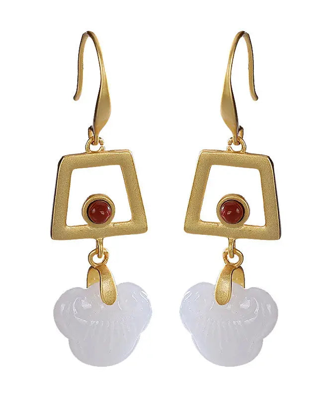 Sterling Silver Overgild Jade Ball Drop Earrings