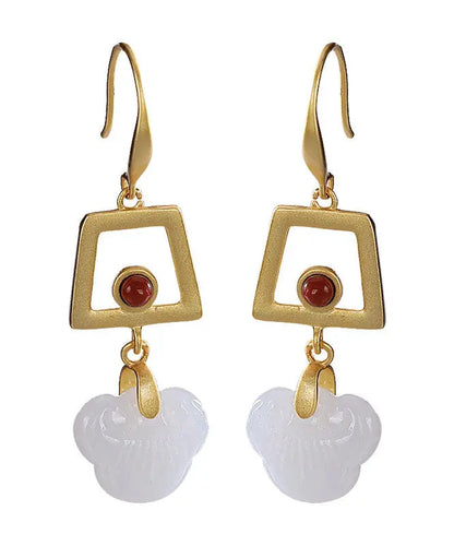 Sterling Silver Overgild Jade Ball Drop Earrings