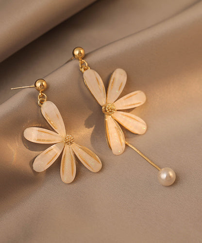 Retro Beige Asymmetricar Alloy Pearl Resin Drop Earrings Ly1786