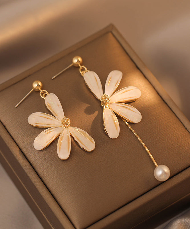 Retro Beige Asymmetricar Alloy Pearl Resin Drop Earrings Ly1786