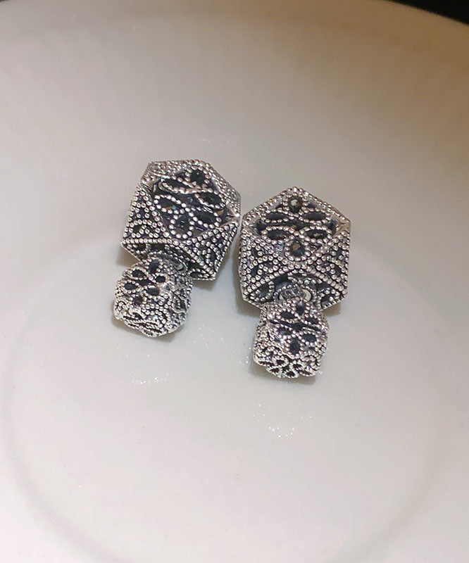 Retro Black Copper Hollow Out Geometry Stud Earrings