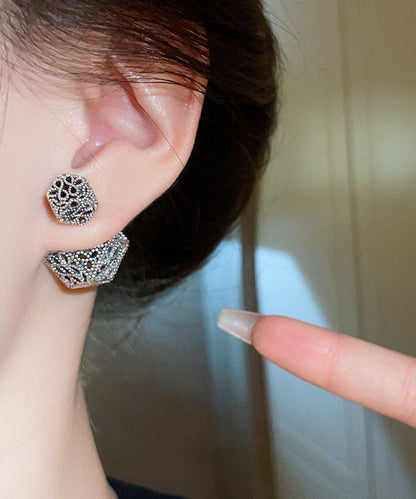 Retro Black Copper Hollow Out Geometry Stud Earrings