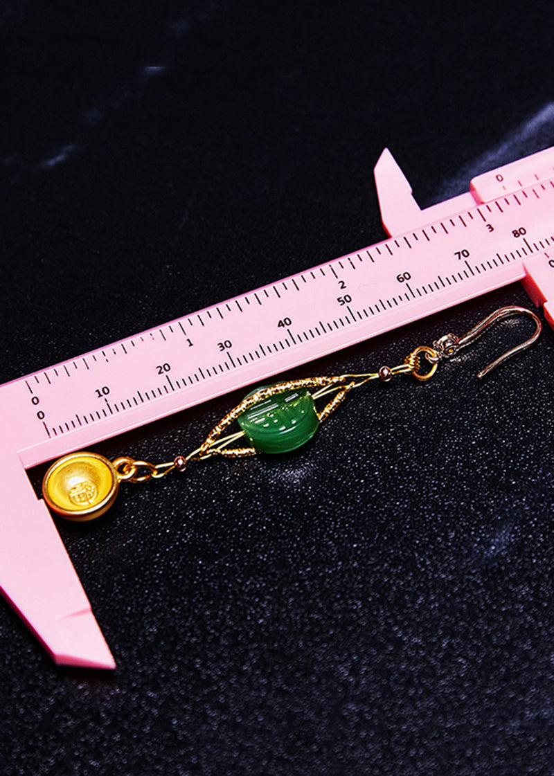 Retro Blessed Bowl Gilding Fine Jade Drop Earrings