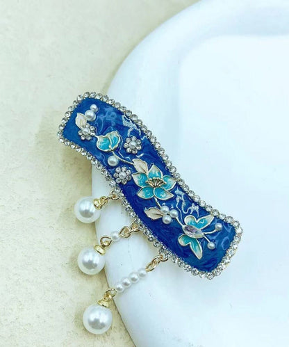 Retro Blue Alloy Dripping Glaze Pearl Tassel Hairpin