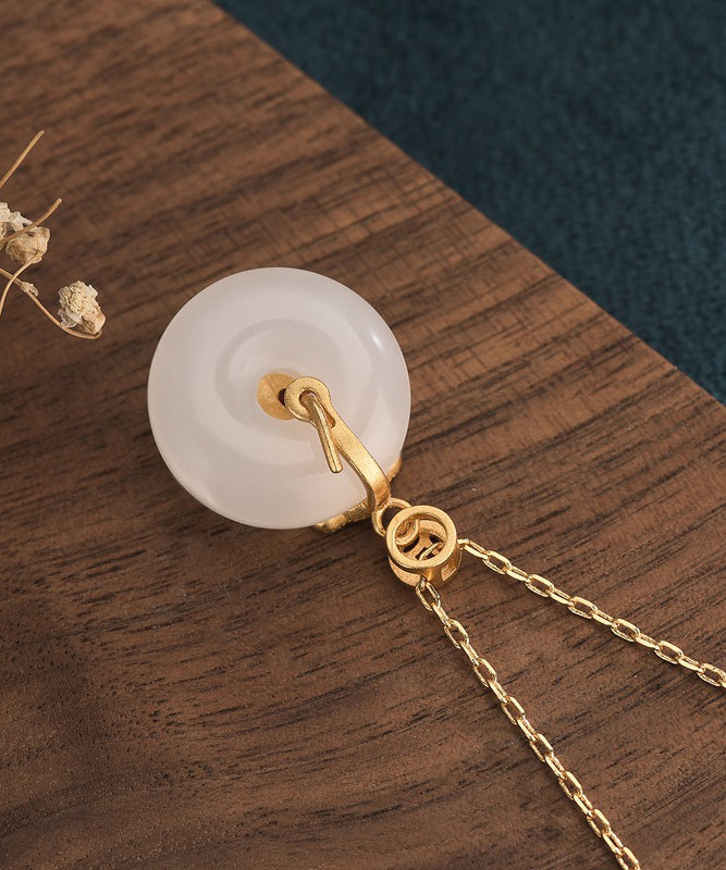 Retro Gold Ancient Gold Jade Ping Buckle Pendant Necklace Po070