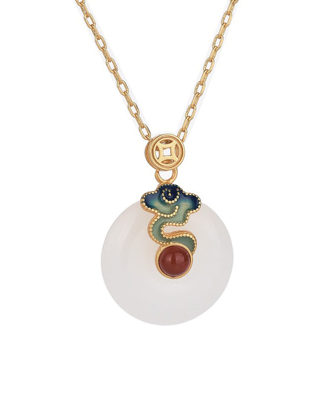 Retro Gold Ancient Gold Jade Ping Buckle Pendant Necklace Po070