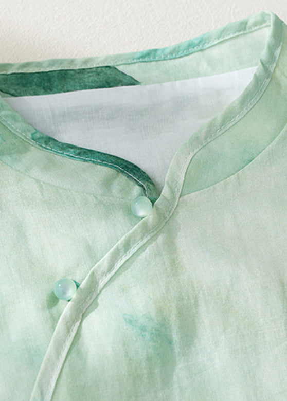 Retro Green Print Button Maxi Dresses Summer Vv023