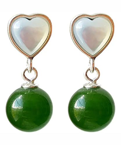 Sterling Silver Inlaid Love Shell Jadedrop Earrings