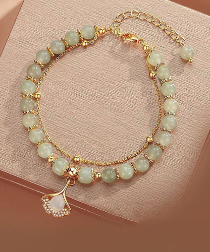 Retro Green Sterling Silver Overgild Zircon Jade Charm Bracelet