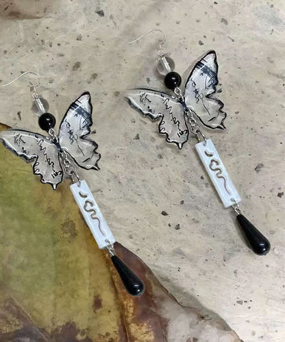 Retro Ink and Wash Butterfly Tassel Water Drop Drop Earrings