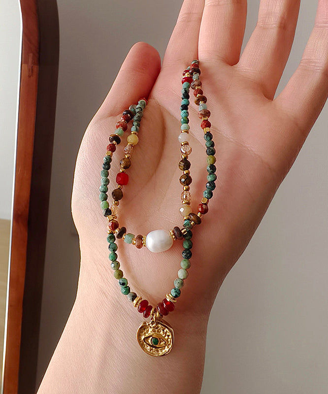 Retro Multicolour Style Gratuated Bead Necklace Two Piece Set