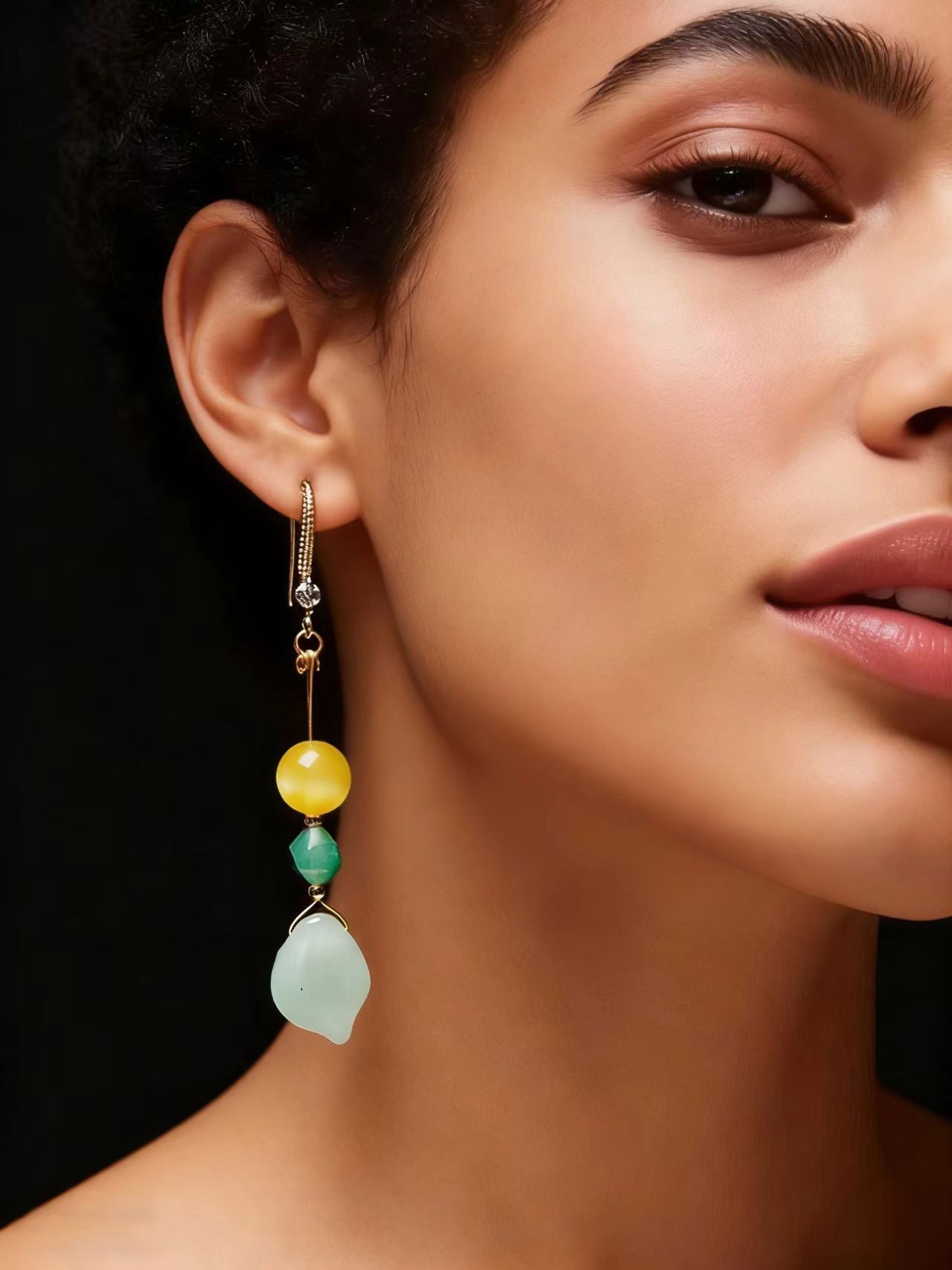 Retro Naturally Jade and Beeswax Drop Earrings