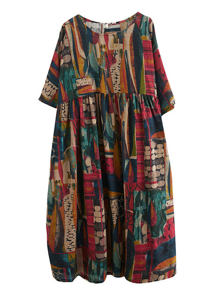 Retro O-neck Print Party Maxi Dress Half Sleeve Ac2058