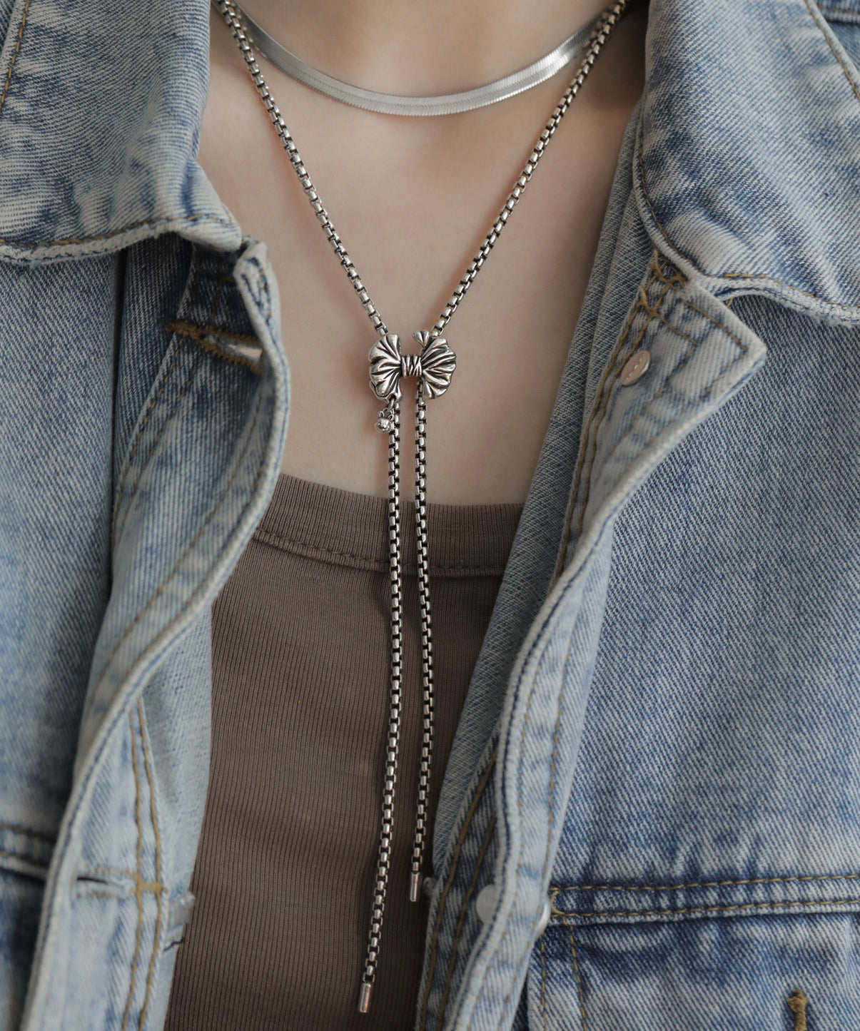 Retro Silk Sterling Silver Bow Tassel Pendant Necklace Gh1072
