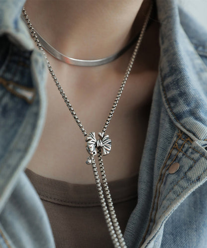 Retro Silk Sterling Silver Bow Tassel Pendant Necklace Gh1072