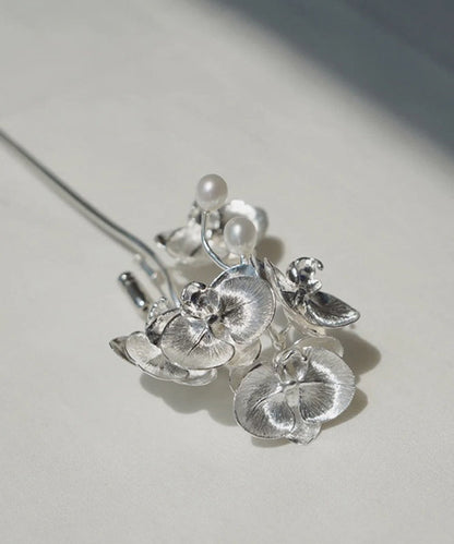 Retro Silk Sterling Silver Butterfly Orchid Brooches