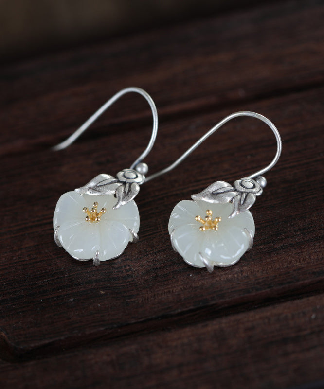 Retro Silk Sterling Silver Inlaid Jade Drop Earrings