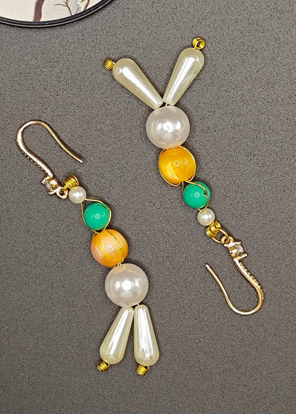 Retro White Pearl Fine Turquoise Oriental Drop Earrings