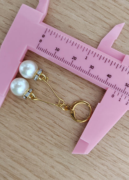 Retro White Pearl Zircon 14k Gold Drop Earrings