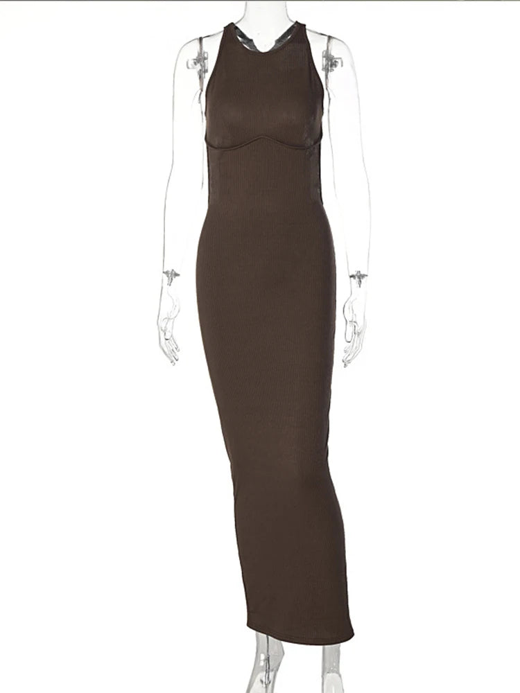 Spring Backless Evening Birthday Brown Long Midi Dresses