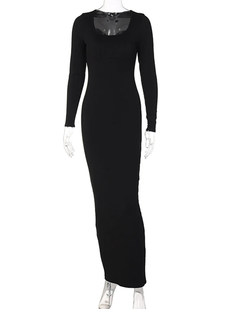 Ribbed Square Neck Fall Evening Mit Midi Dresses