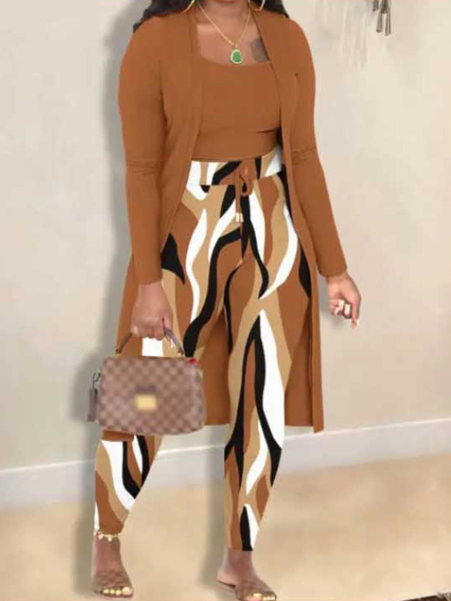 Cami Mixed Print Drawstring Three Piece Pants Set Bo50103