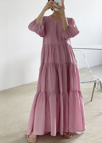 Rose Backless Cotton Long Dresses Exra Large Hem Bracelet Sleeve Ly1308