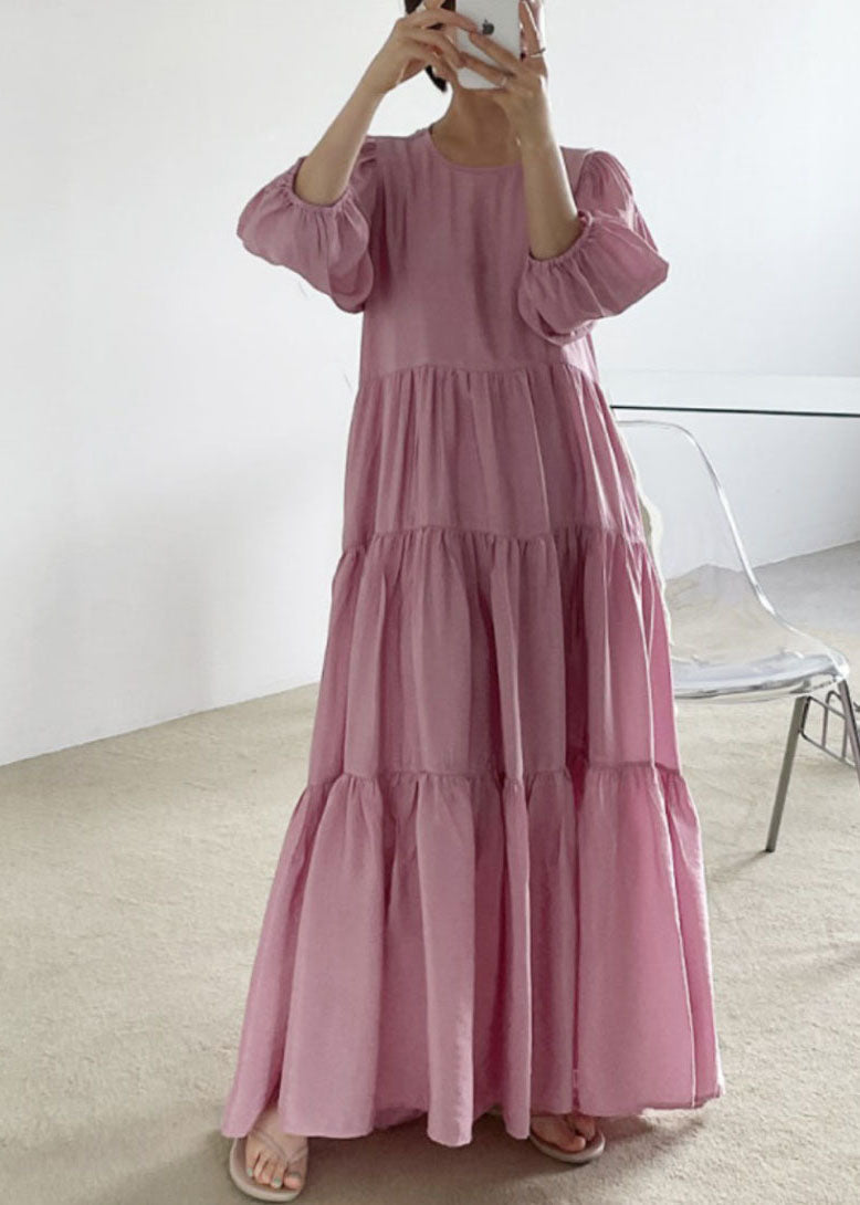 Rose Backless Cotton Long Dresses Exra Large Hem Bracelet Sleeve Ly1308