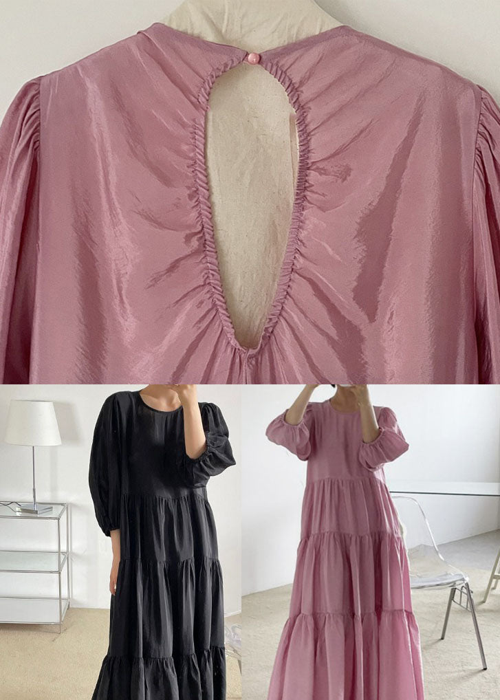 Rose Backless Cotton Long Dresses Exra Large Hem Bracelet Sleeve Ly1308