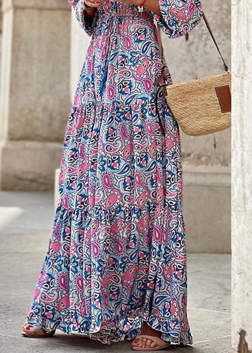 Rose Tie Waist Fall Maxi Dress V Neck Qa024