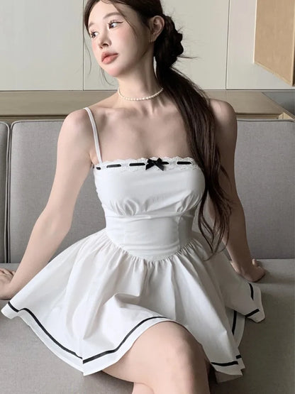 Summer Preppy Spaghetti Strap Mini Dresses for With Shawl 2000s Party Dress One-piece Y2k Korean Vestidos Mujer