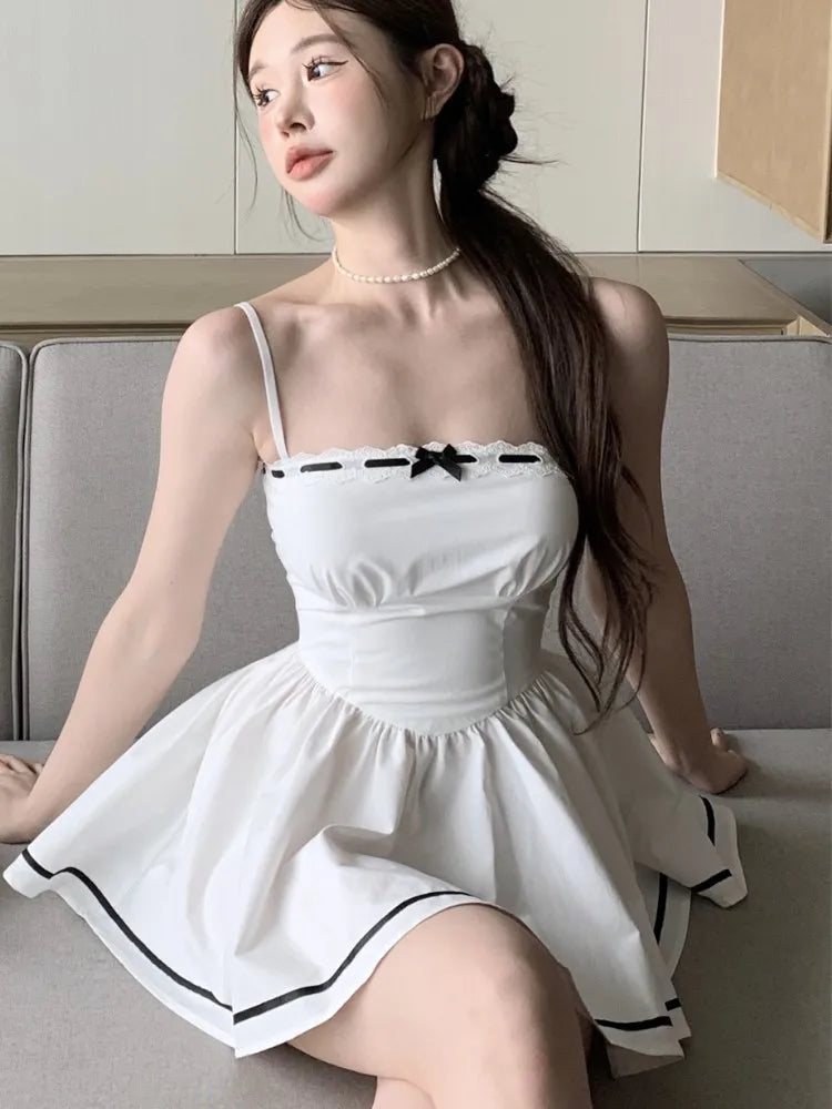 Summer Preppy Spaghetti Strap Mini Dresses for With Shawl 2000s Party Dress One-piece Y2k Korean Vestidos Mujer