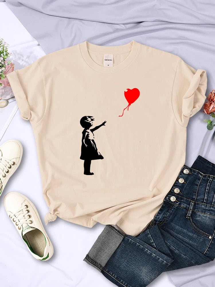 Let’s Fly Love Balloons Prints T-shirt Soft Breathable Short Sleeve Street Hip Hop Trend Tops Female Tee Clothing