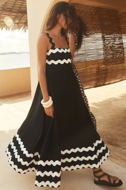 Summer Printed A-line Long Dress Backless Holiday Beach Spaghetti Strap Dresses for Maxi Vestidos Para Mujer