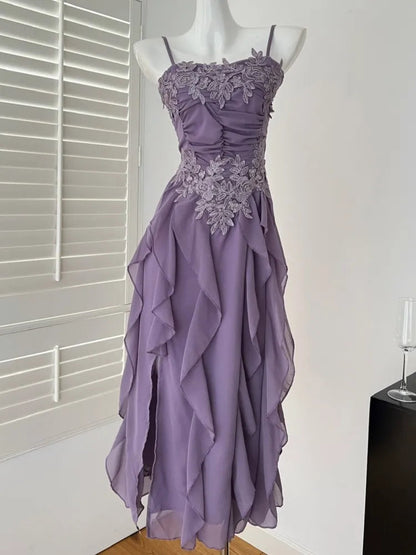 Korean Sweet Fairycore Long Dresses for Spaghetti Strap Ruffles Princess Party Dress Summer Slim Waist Vestidos