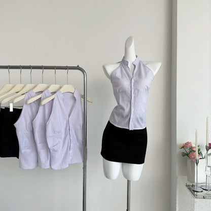 Striped 2 Piece Skirt Set Korean Y2k Crop Top Shirt + Low Waist Short Skirt Blouse Suits 2000s Retro Y2k