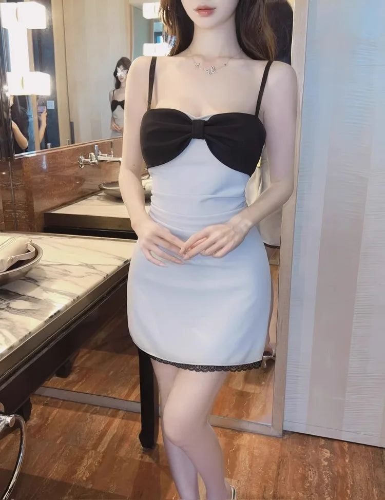 Mini Dresses Bow Sweet Sleeveless Slim Backless Sweet Party Dress Clubwear Female Autumn New