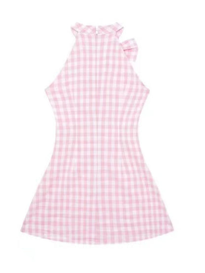 Summer Causal Sweet Plaid Mini Dress French Slim Party Dress Japanese Style Kawaii One Piece Dress