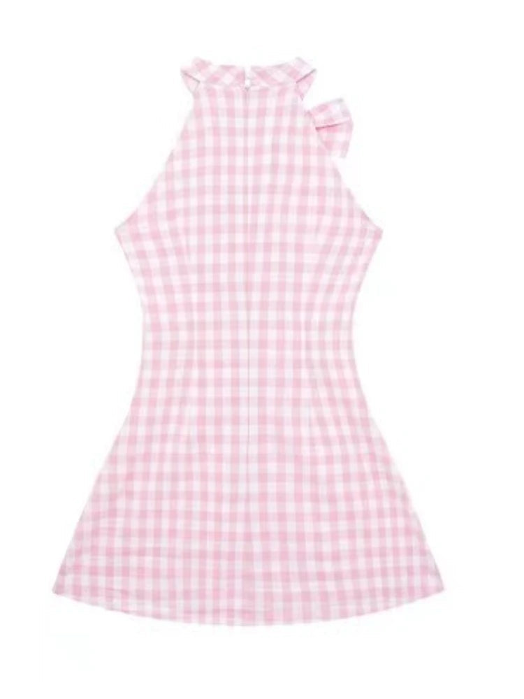 Summer Causal Sweet Plaid Mini Dress French Slim Party Dress Japanese Style Kawaii One Piece Dress
