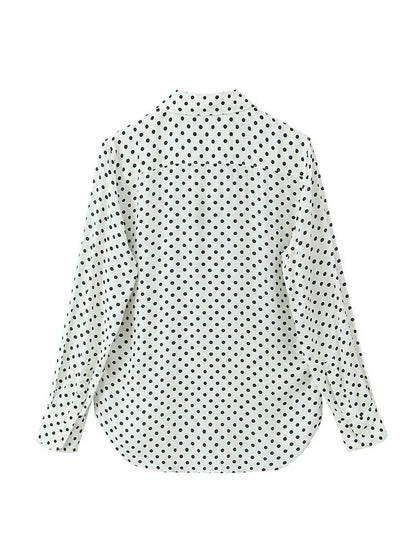 Woman Singlebreasted Lapel Blouse Long Sleeves Shirt Tops Office Lady Dot Print Loose Shirt