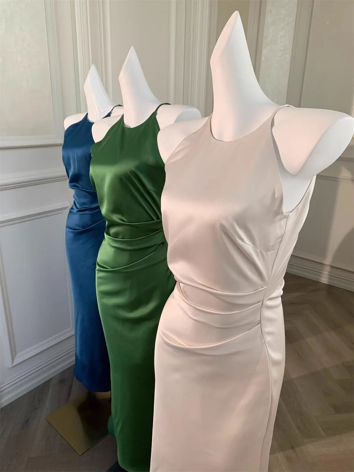 Long Dresses Ruffles Blue Evening Dress Slim Fit Whit Canisole Green Mermaid Vestidos