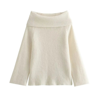 Simple Knitted Sweater for Woman Slash Neck Long Sleeve Loose Pullover Autumn Basic Jumper