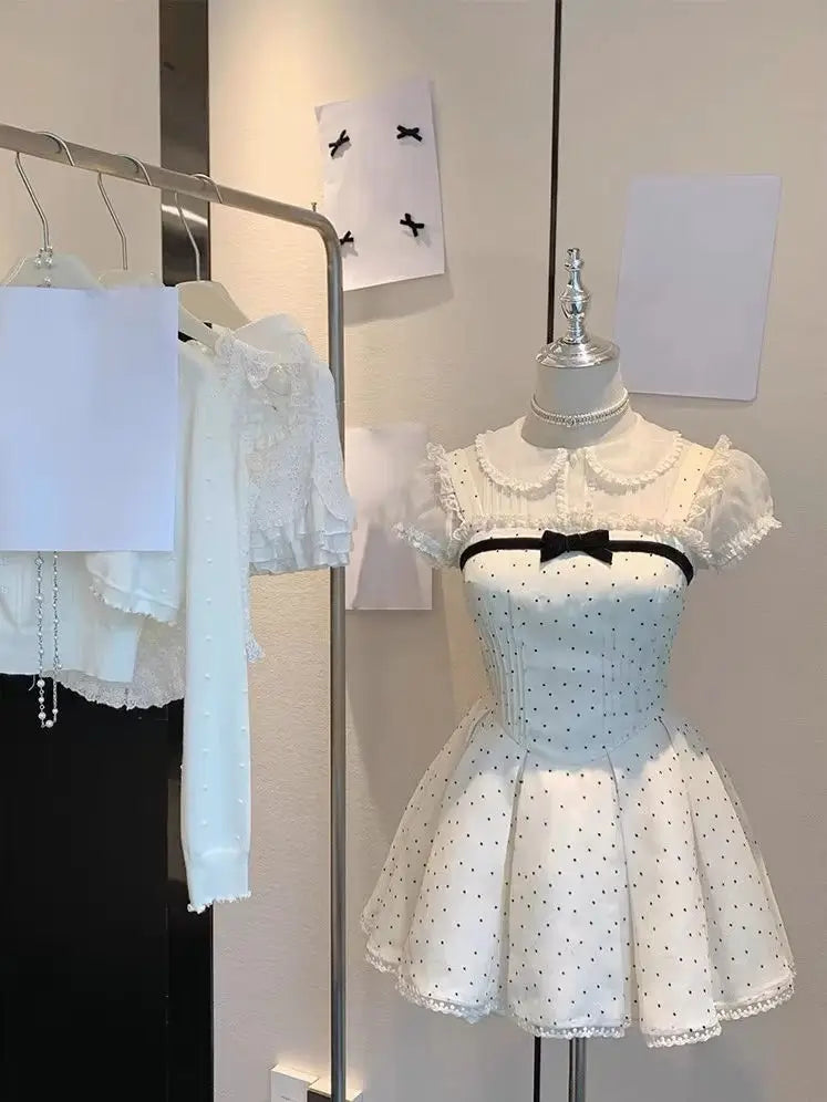 Summer Kawaii New Two Piece Set Chiffon Blouse+sleeveless Strap Dress Female Lolita Japanese Princess Suit